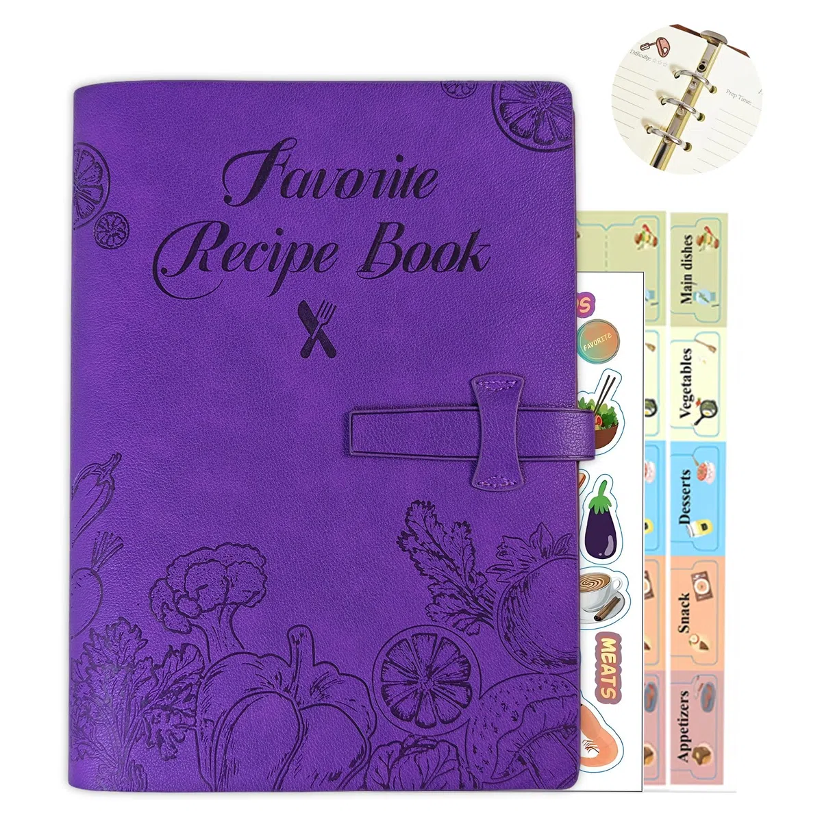 Libro de recetas en blanco para escribir en tus propias recetas, cuaderno de recetas de cuero, libro de cocina vacío con capacidad para 150 recetas (recetas largas y cortas) (morado)