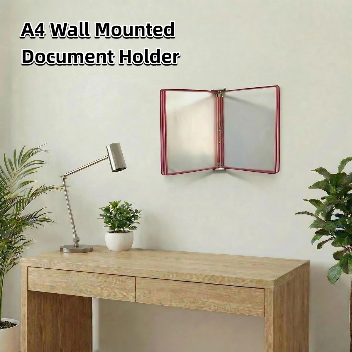 Juego de 2 Unidades Organizador de Documentos A4 de Pared, Soporte Colgante Abatible con 5 Paneles Transparentes, Exhibidor de Papeles y Menús para Oficina Restaurante Aula, Verde