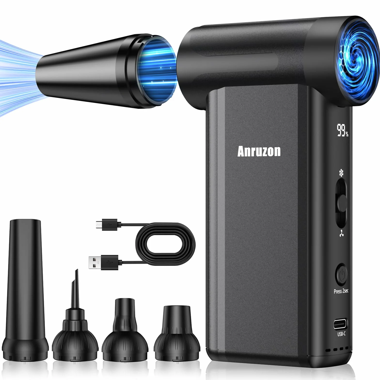 Aire Comprimido Eléctrico para Limpieza de PC, 300000 RPM, 8 Velocidades, Batería 7600mAh, Soplador de Polvo para Teclado, Electrónica, Sofá, Coche