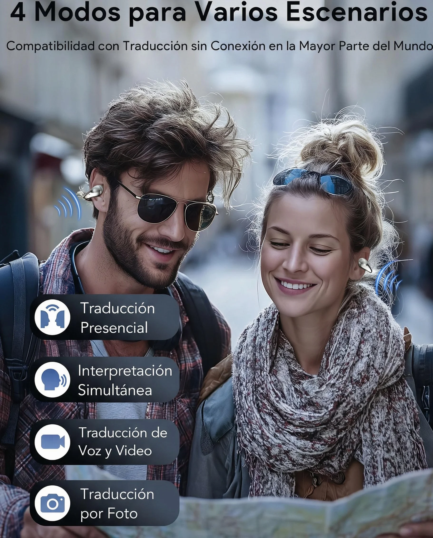 Boytond Auriculares Traductor En Tiempo Real - Traductor Instantaneo de Voz, Auriculares Inalambricos con IA, 164 Lenguas, Traducción Simultánea, Audio Hi-Fi y Pinganillo Multilingüe, Glaciar Negro