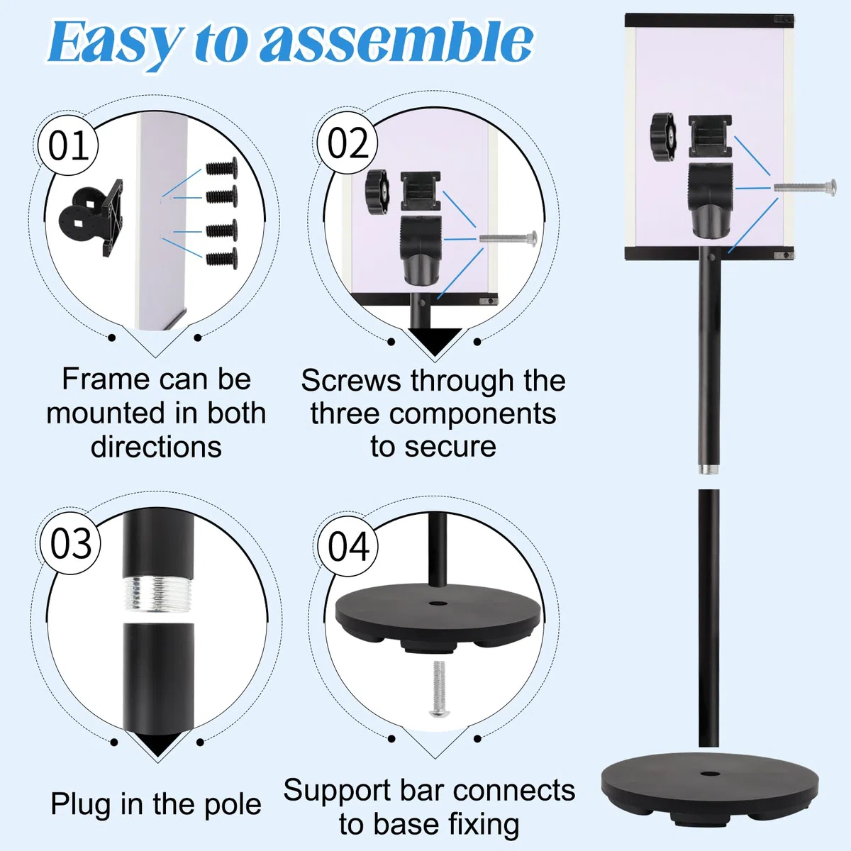 RayLove A4 - Soporte de aluminio DIN A4 para carteles, expositor, para bodas, eventos empresariales (negro, A4)
