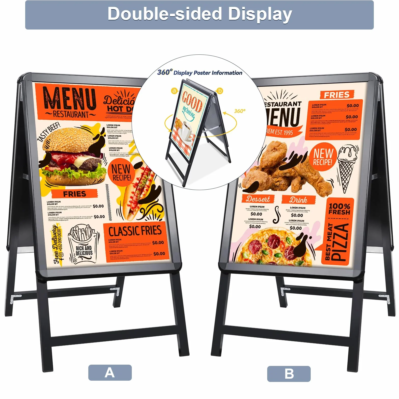 Soporte para Carteles A1 Doble Cara | Expositor de Carteles | Para Publicidad en Tiendas, Restaurantes y Oficinas | STANDNEE (Negro)