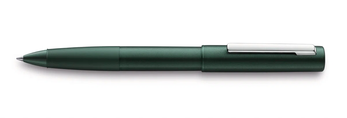 Lamy Aion 377 - Bolígrafo de punta redonda de aluminio sin costuras en color verde oscuro con clip de acero inoxidable pulido, con mina M 63 negra, ancho de trazo M