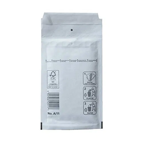 1000 Sobres acolchados Blancos 100x165mm Mod. 11/A.Cierre por tira auto-adhesiva. Sistema Peel & Seal.