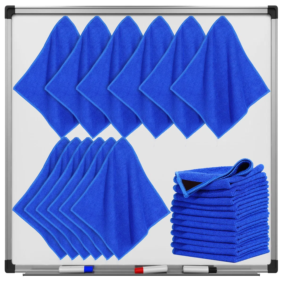 Nuenen 24 Paños de Limpieza Magnéticos Borrador de Borrado en Seco de Microfibra Borrador de Pizarra Blanca Magnética Borradores en Seco Lavables Reutilizables para Oficina Aula, 25 x 25 cm, Azul