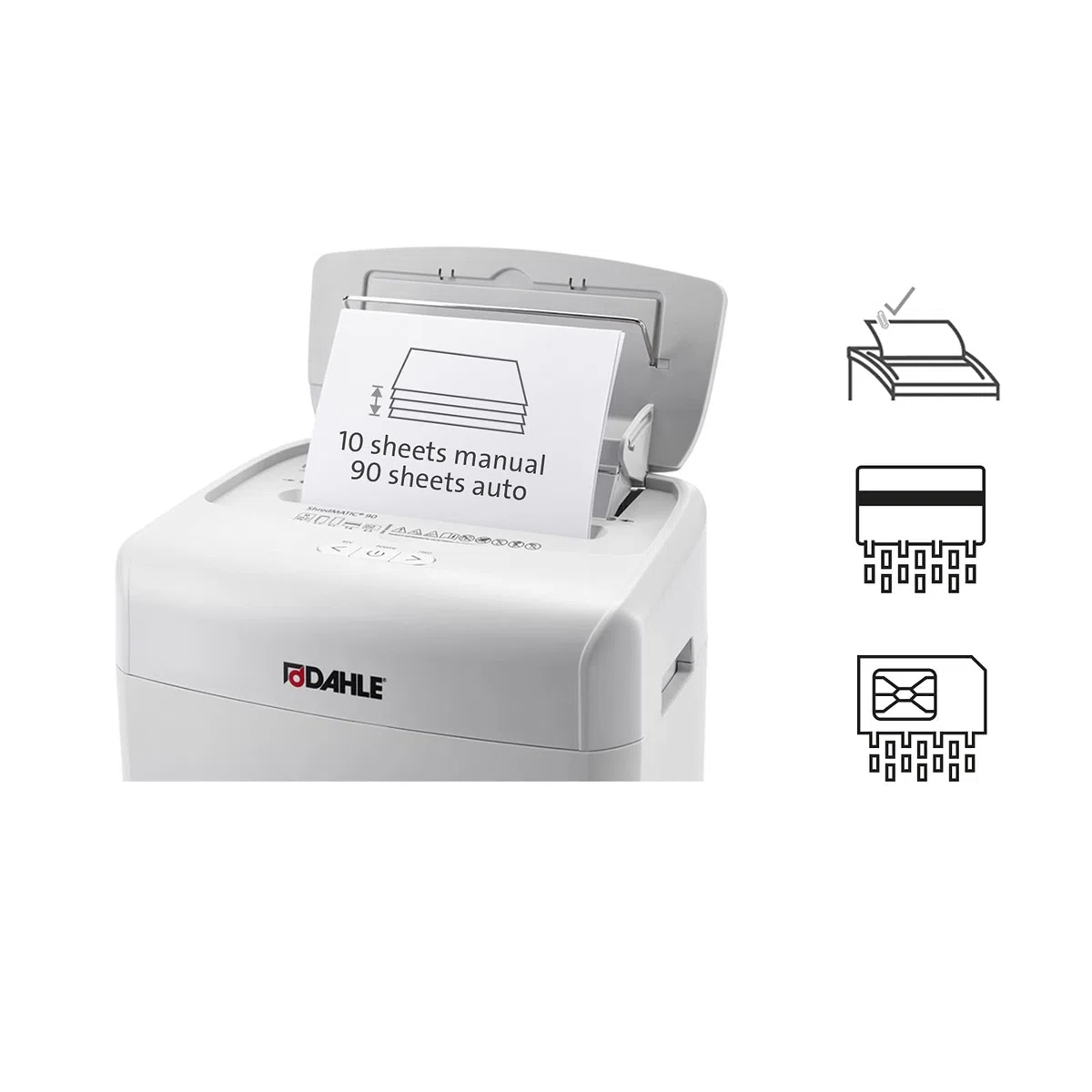 Dahle Trituradora de papel ShredMatic 90 Autofeed (90 hojas, P-4, corte de partículas, sin aceite ni mantenimiento, alimentación automática de papel) gris claro/gris polvoriento