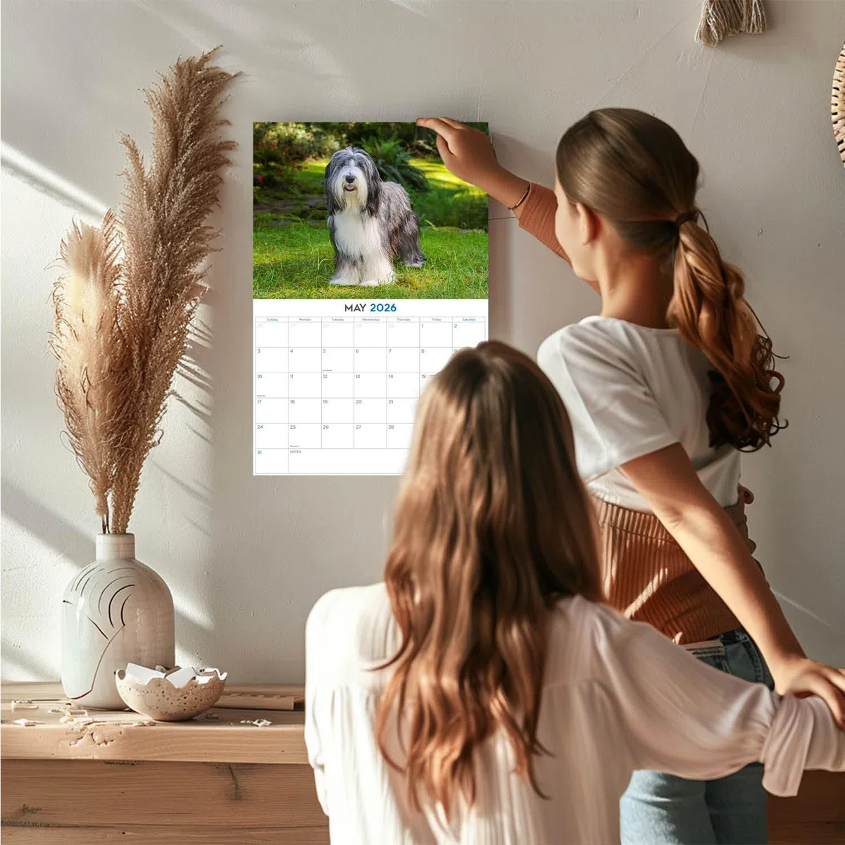 Calendario 2024 2025 de Collie barbudo – Calendario mensual de pared de raza de perro – 12 x 18 pulgadas abierto – Papel grueso que no se corre – Regalo – Calendario académico para profesores