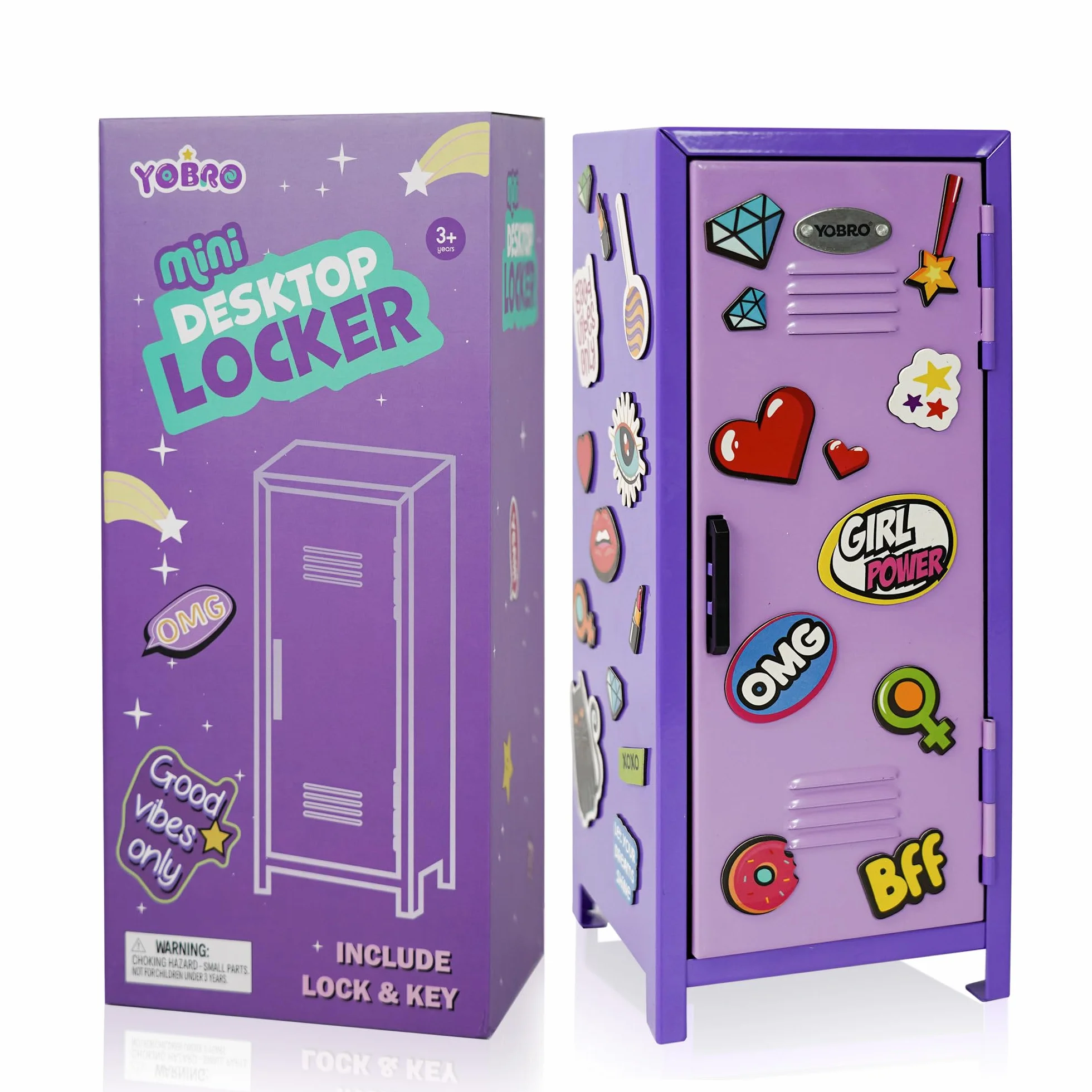 YOBRO Mini casillero con Cerradura y 2 Llaves, 24 calcomanías magnéticas, Almacenamiento en Miniatura para Escritorio