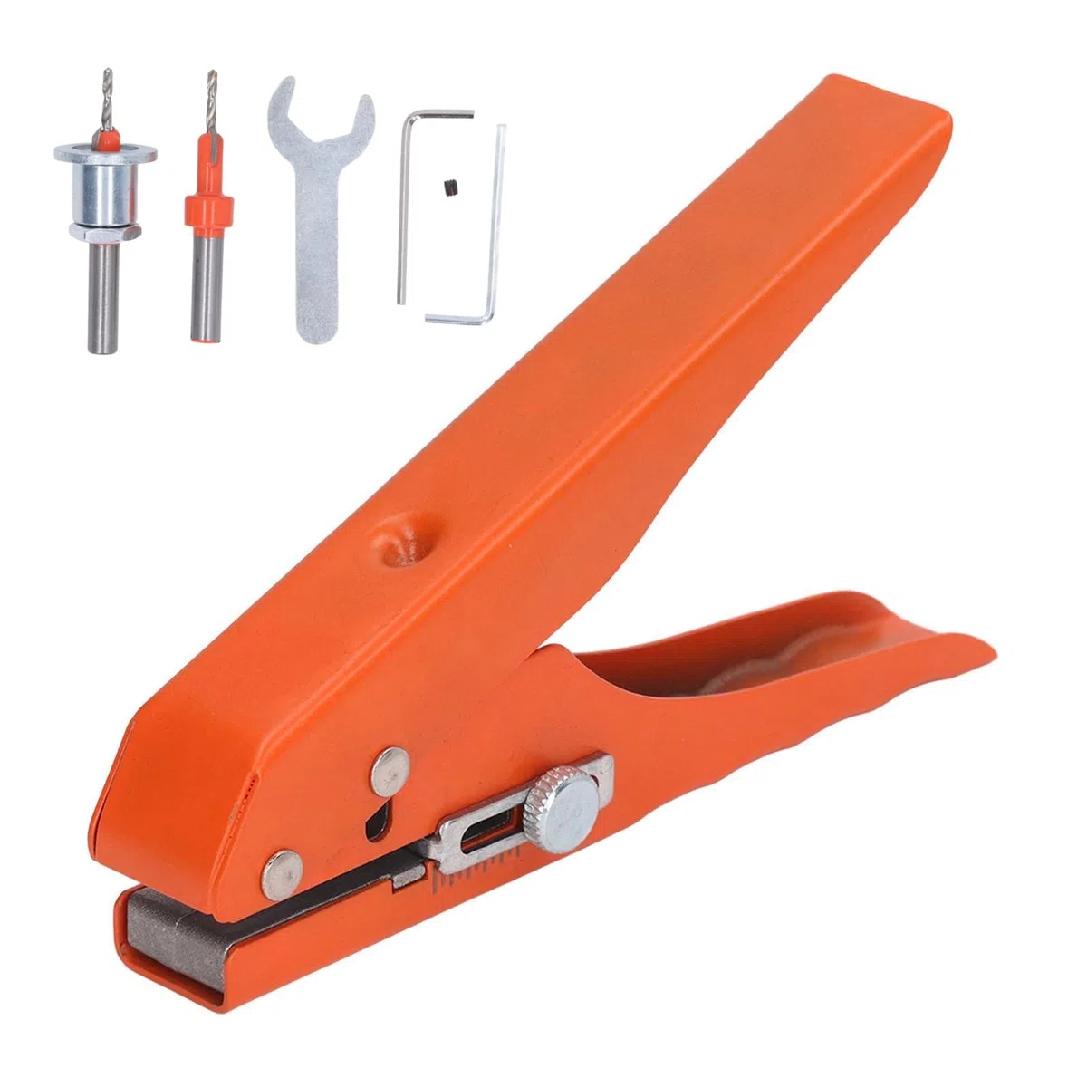 Alicate Perforador, Perforadora de un Solo Agujero 10 mm, Alicates para Perforar Papier, con Escala Ajustable para Encolar Cantos, Tarjetas de Crédito, PVC, Película Rígida, Chapa Fina
