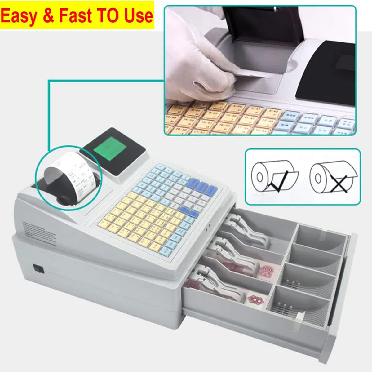 Caja Registradora Electrónica, Caja Registradora para Pequeñas Empresas, Sistema TPV, 81 Teclas, Caja Registradora LED Digital, para Restaurantes, Supermercados.