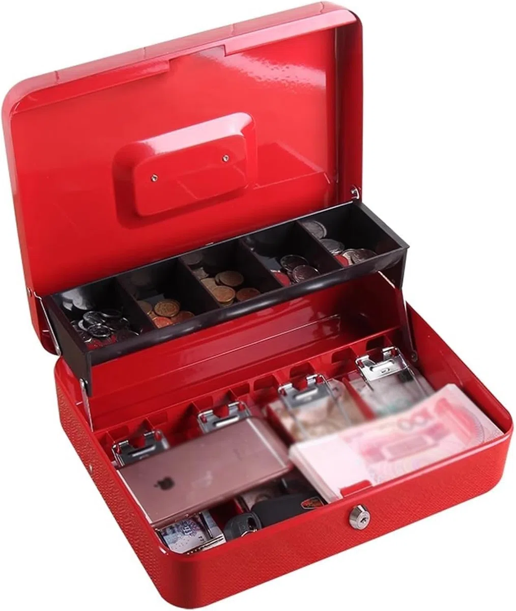 Cajón de Caja registradora, Caja registradora portátil de Metal for Dinero, contenedor for Monedas con Tapa, Caja Manual(Red)