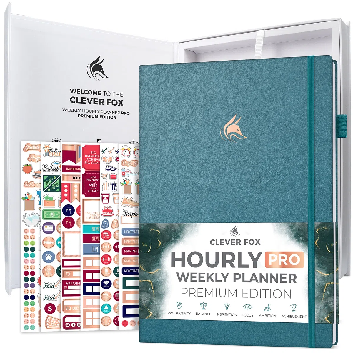 Clever Fox Hourly Planner PRO Premium – Planificador de horarios sin fecha con ranuras de tiempo diario – Cuaderno organizador personal para gestión del tiempo – Diario de vida semanal y mensual, | Organizador A4 con franjas horarias, horario semanal y me