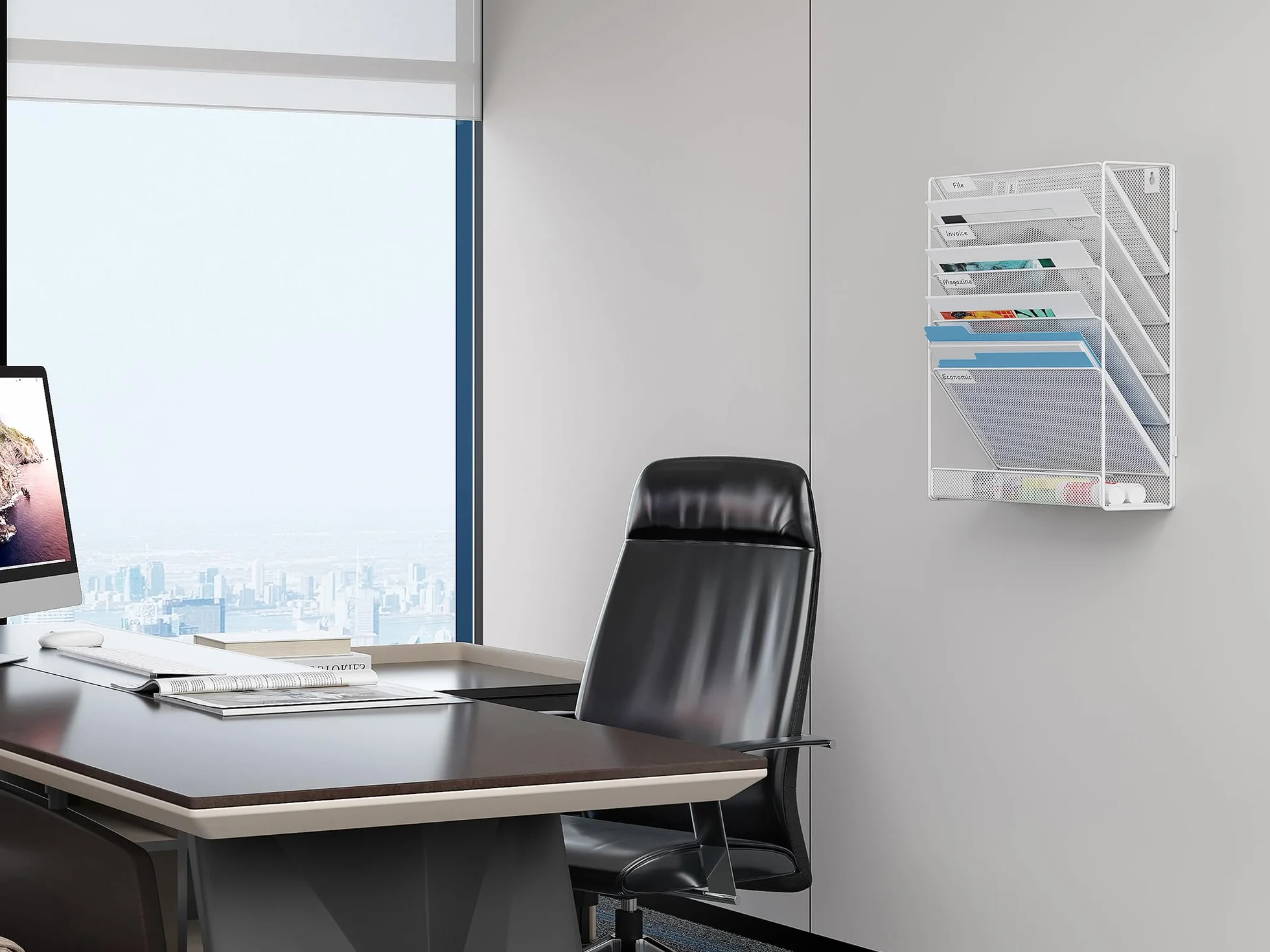 EasyPAG Soporte Documentos Pared A4 6 Compartimentos Metal Organizador Archivador Blanco