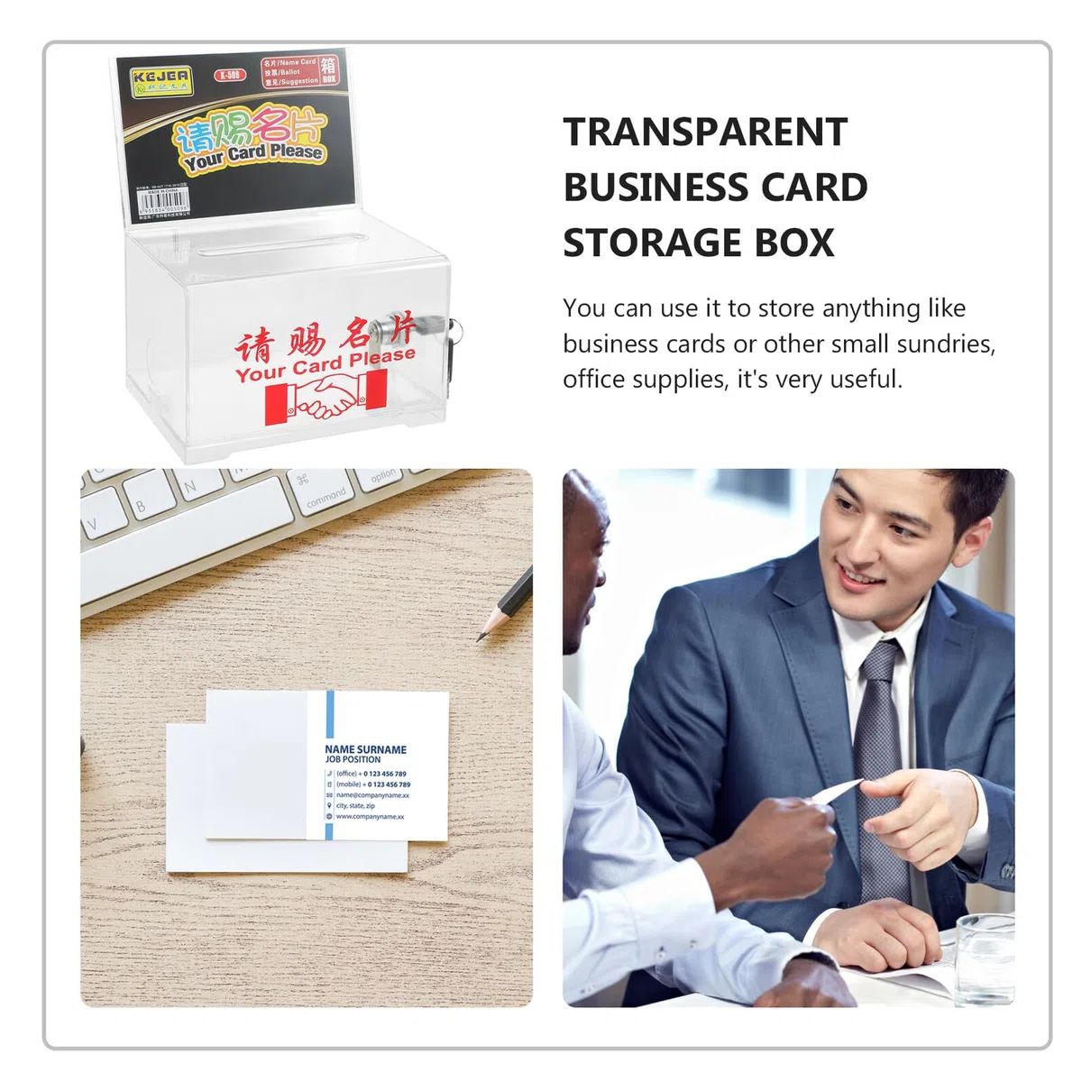 Cabilock Tarjetero de Escritorio Transparente con Cerradura Caja Multifuncional para Tarjetas de Visita Urna Electoral Práctica para Oficina y Eventos Almacenamiento Seguro y Resistente