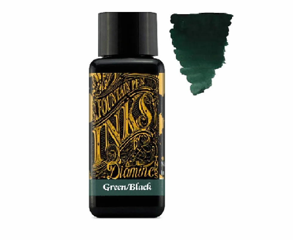 Diamine - Tinta para pluma estilográfica (30 ml, color básico, 6 botellas, Sepia, Green Black, Earl Grey, Ancient Copper, Crepúsculo, Jet Black