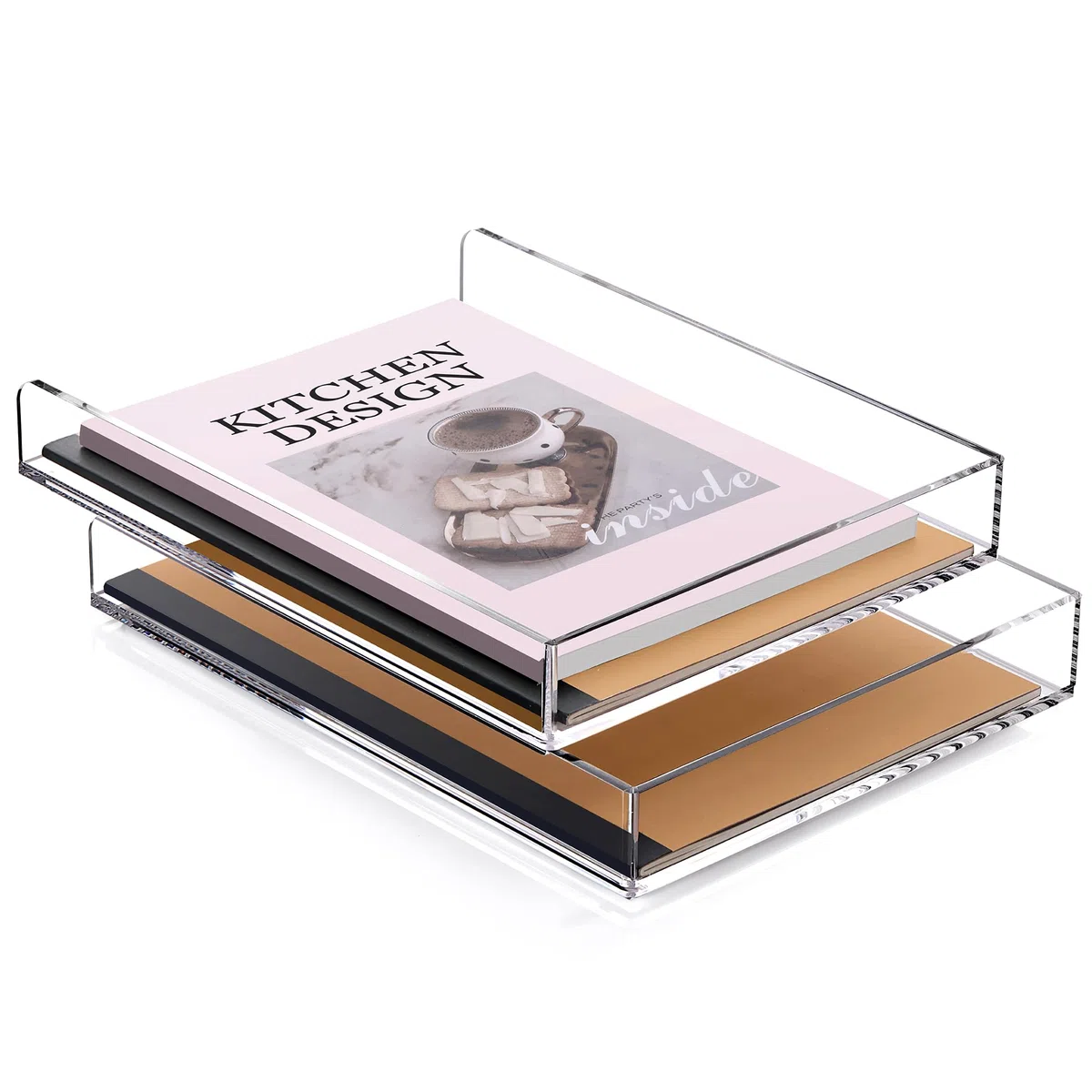 SANRUI Bandeja transparente A4 para cartas (juego de 2) – Bandeja de documentos acrílica apilable y organizador de escritorio, clasificador de papel resistente de 5 mm para el hogar, oficina y lugar