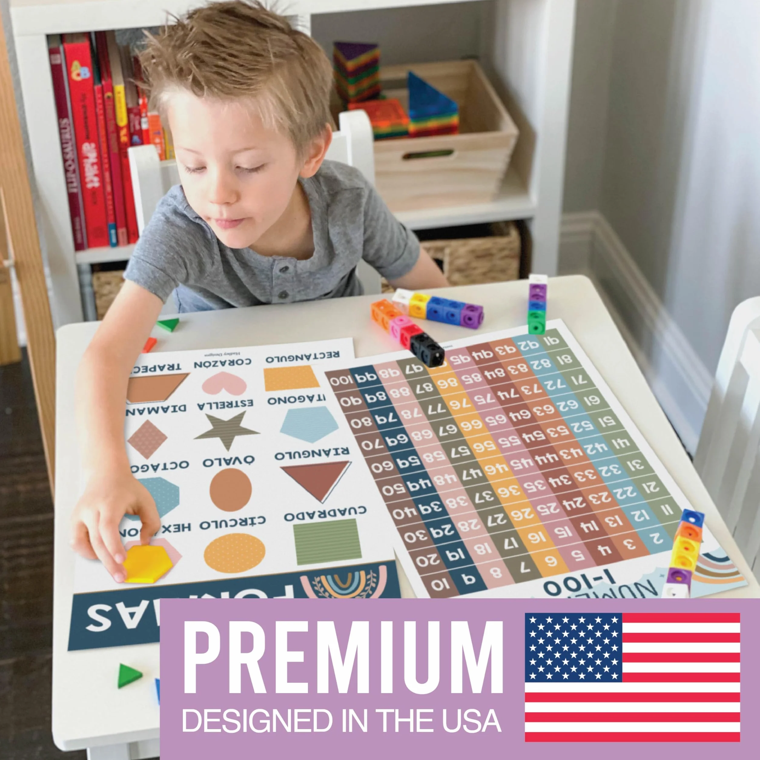 Hadley Designs Decoraciones de aula española: 12 pósteres españoles para el aula primaria, Abecedario para niños en español, pósteres educativos bilingües laminados bohemios de 11 x 17 pulgadas