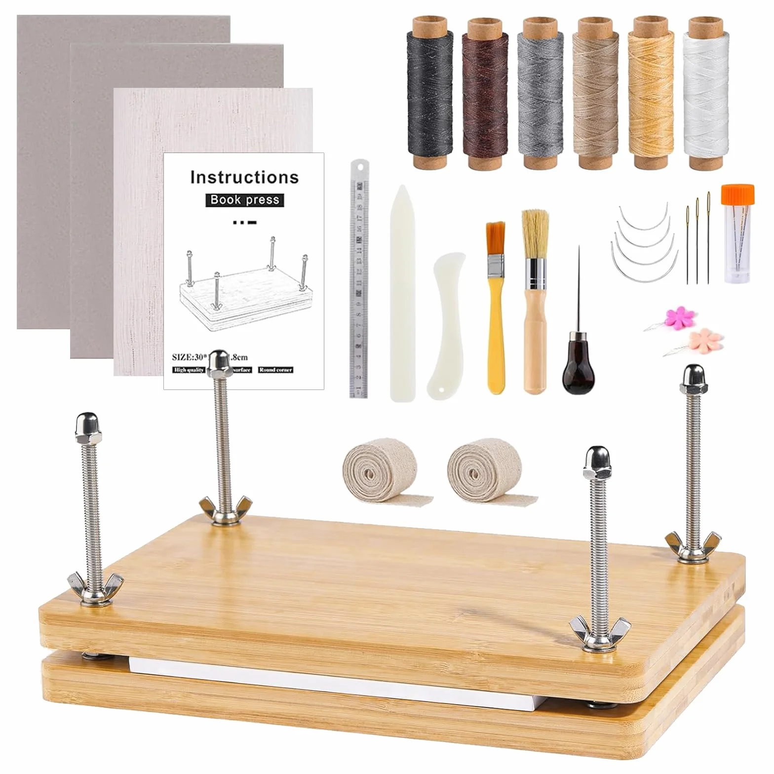BonjumePrensa De Madera Para Libros, Juego De Encuadernación Multifuncional Para DIY Y Tapicería - 30 x 19,2 cm