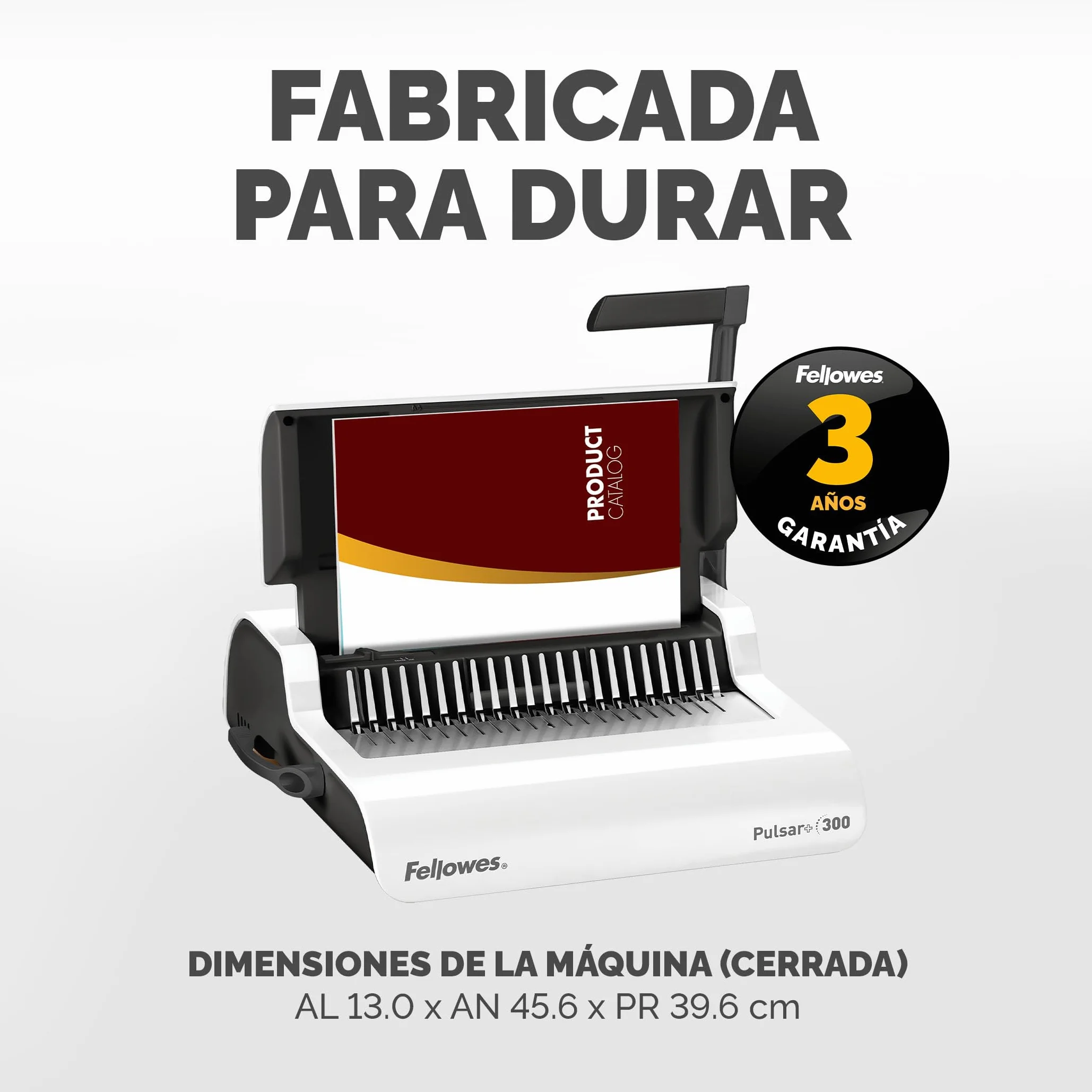 Fellowes Pulsar+ Encuadernadora manual A4, perfora 20 hojas, encuaderna hasta 300 con canutillo plástico, incluye 10 portadas. Ideal para casa o pequeña oficina