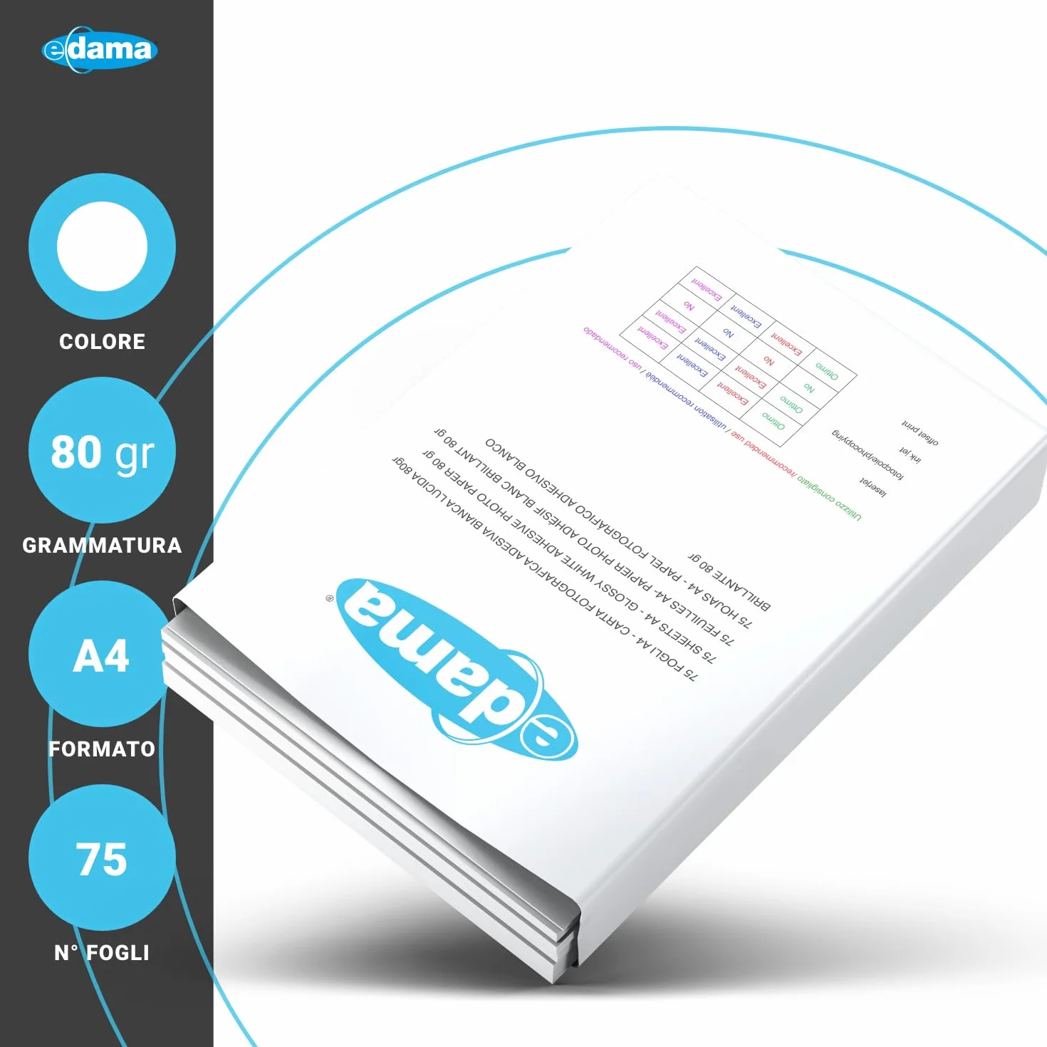 e-dama 100 hojas adhesivas imprimibles SRA3 (320 x 450 mm), papel fotográfico adhesivo brillante para impresión láser, blanco con retrocorte