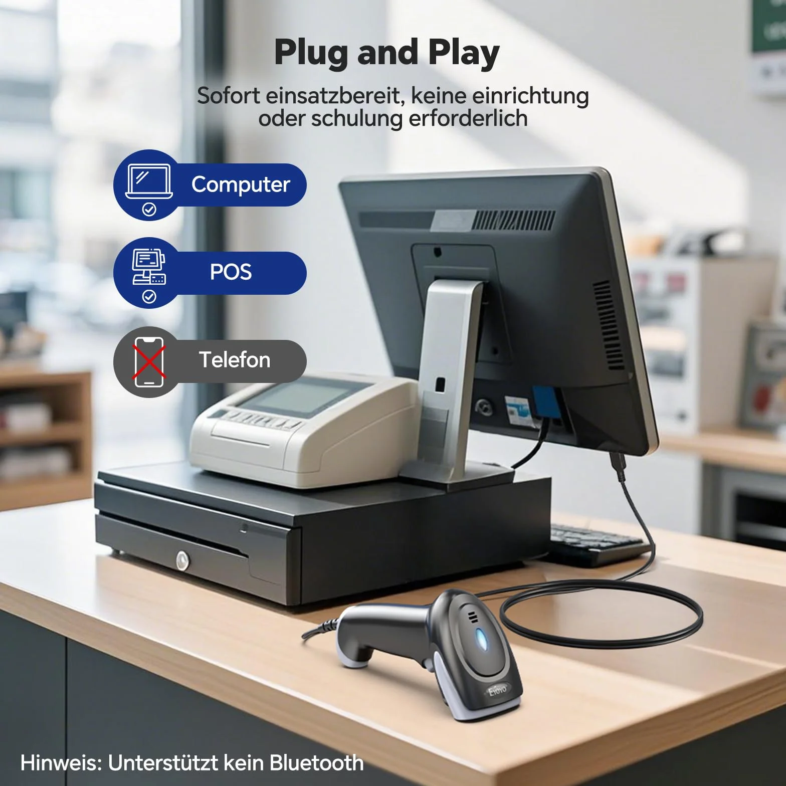 Eyoyo 2D Barcode Scanner, Lector de Códigos de Barras QR con Exploración de Pantalla, Escáner Cableado USB