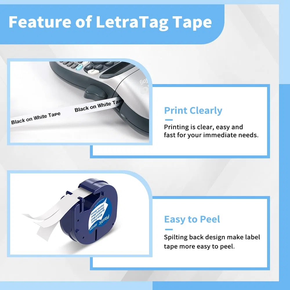 Wonfoucs Cinta de escritura de 12 mm x 4 m compatible con Dymo Letratag de 12 mm x 4 m 91221 S0721660 negro sobre blanco para Dymo Letra tag LT-100H LT-100T LT-110T XR, 10 unidades