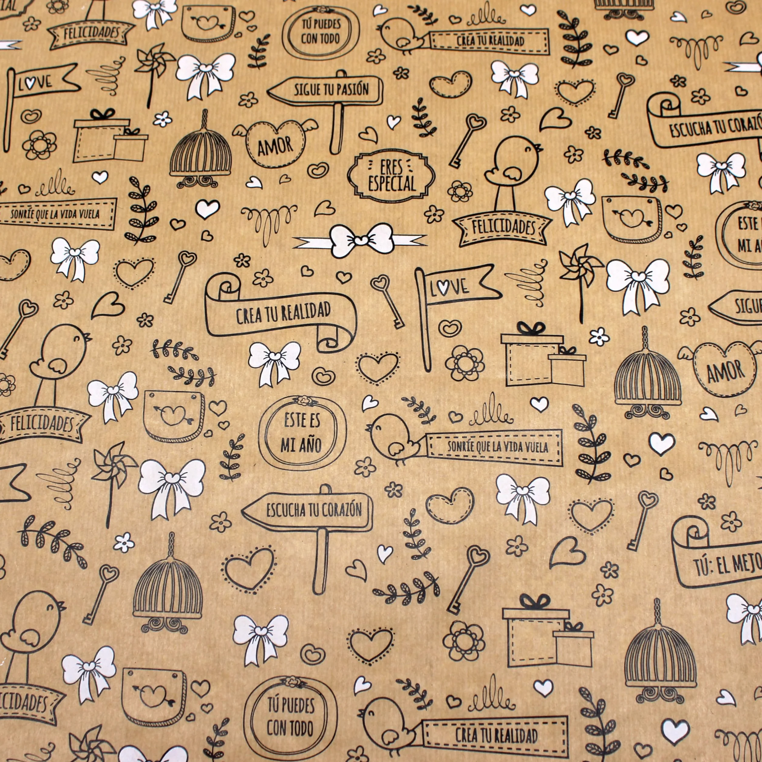 Papel de regalo kraft verjurado 62cm x 100m rollo frases positivas