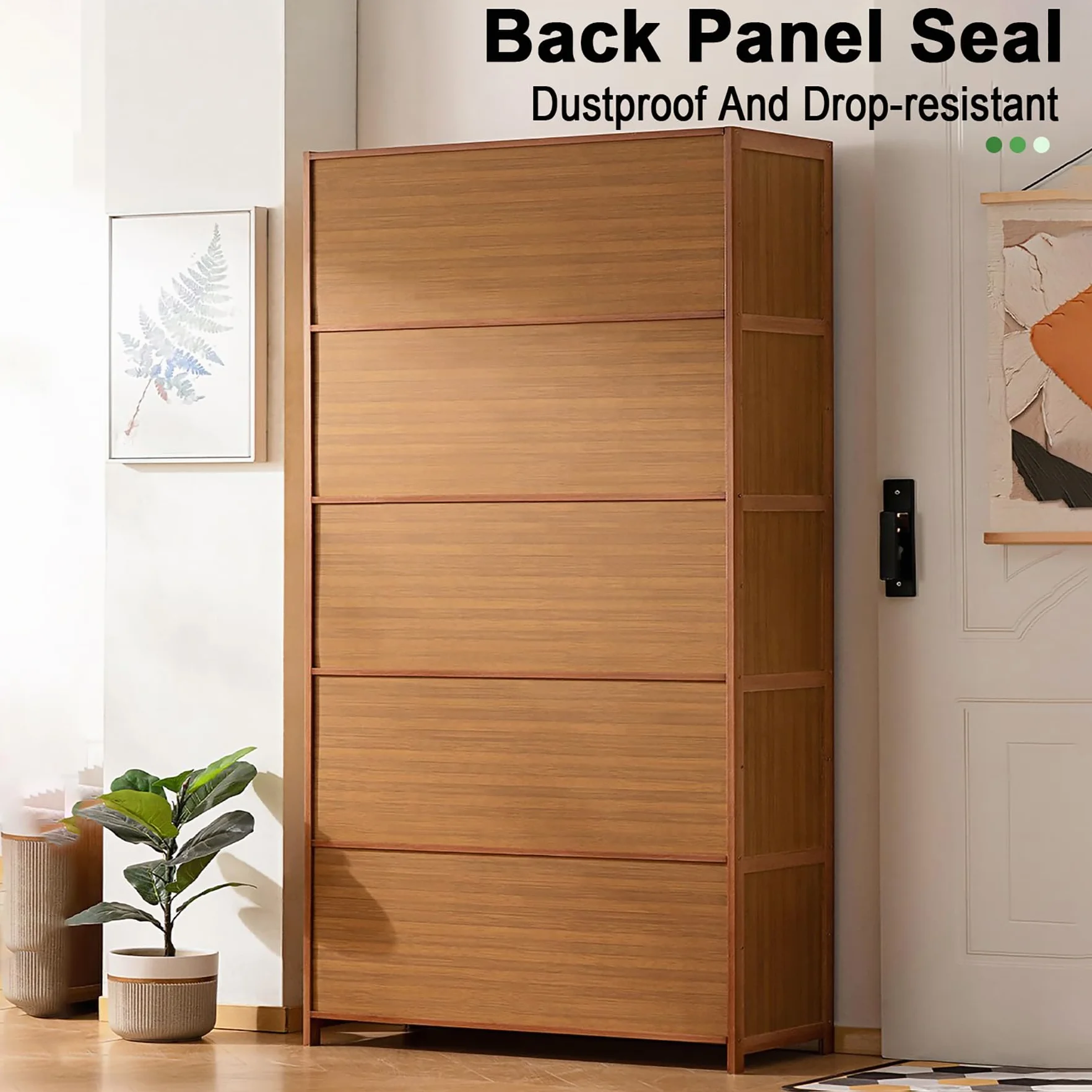 Zapatero Armario 7 Niveles Puertas Ratán 60×106cm Organizador Zapatos Rústico