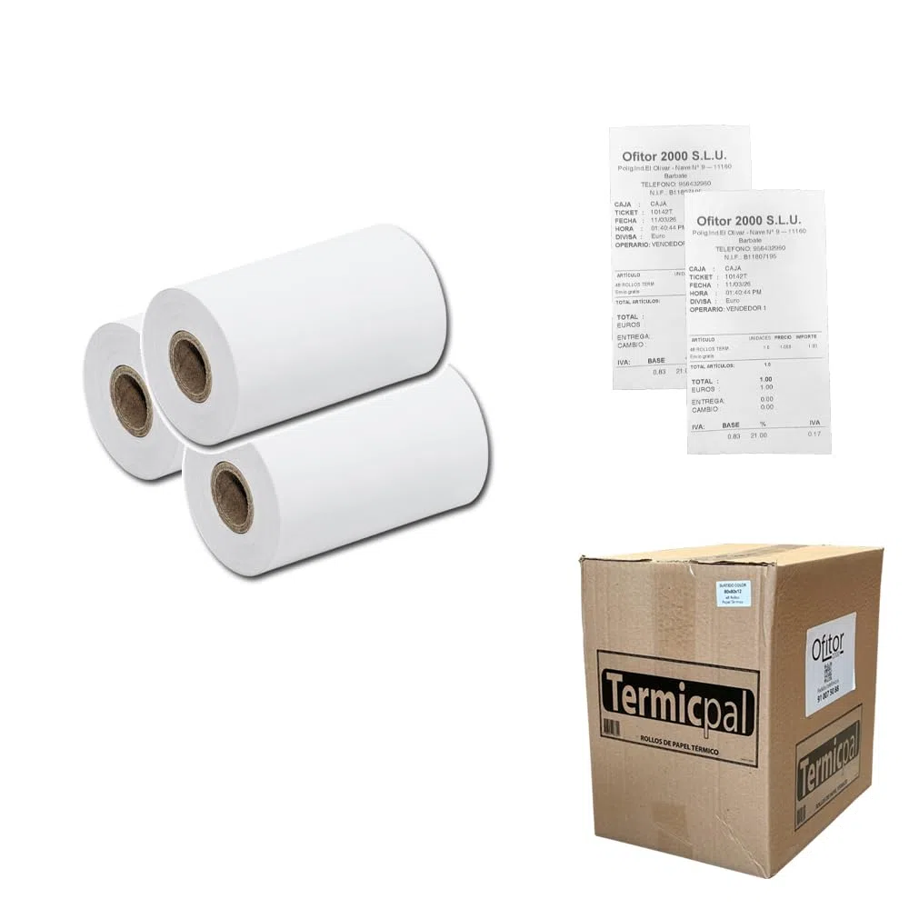 80x40 * 100 Rollos Papel Térmico TERMICPAL