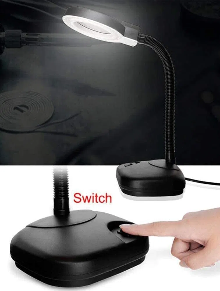 Lupas, 5X 80 Mm, Lupa Manos Libres con Soporte para Lámpara Escritorio de Mesa Ajustable en Altura con Lupa Iluminada para Lectura, Manualidades, Pasatiempos, Workbeh Vision