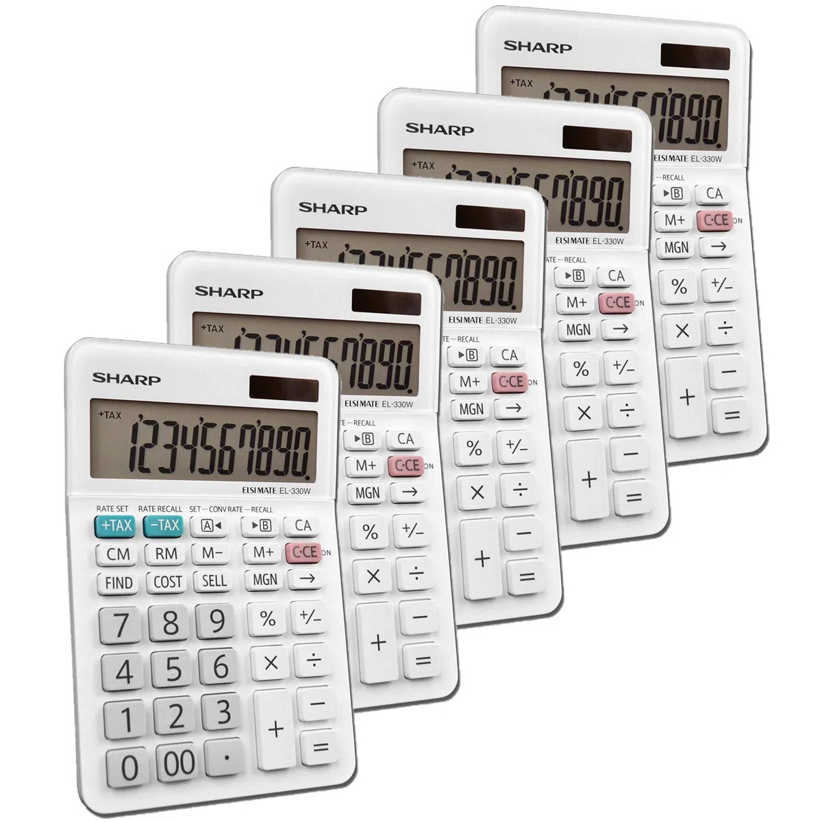 Sharp EL-330WB - Calculadora básica de escritorio de función estándar, pantalla grande, para el hogar y la oficina, doble potencia, solar y batería, paquete de 5 unidades