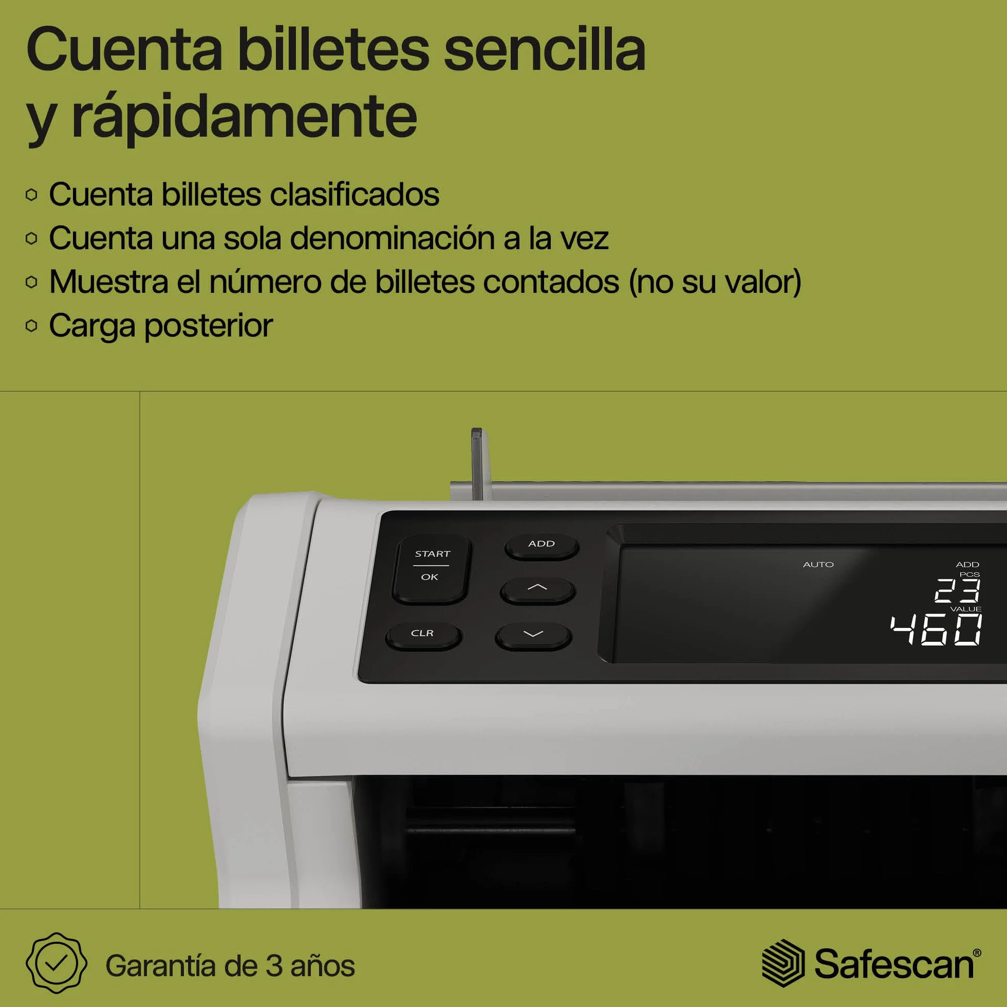 Safescan Contadora de Billetes 2210 para Billetes Clasificados - Contadora detectora de Billetes Falsos en 3 Puntos - Máquina para Contar Billetes Clasificados de Todas Las divisas