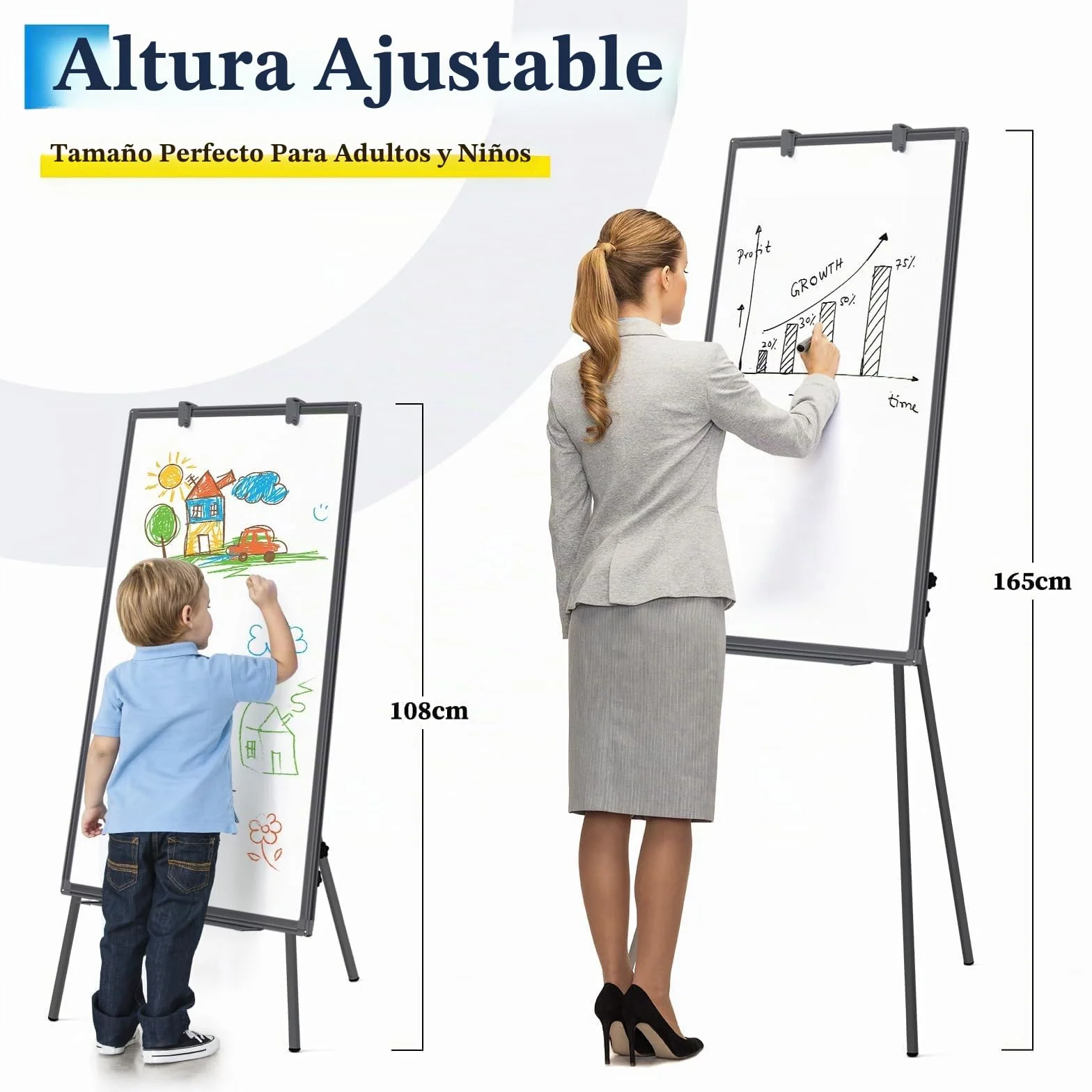 Maxtek Pizarra Blanca con Caballete 90x60 cm, Borrado en Seco, Magnética, Trípode, Altura Ajustable, Negra