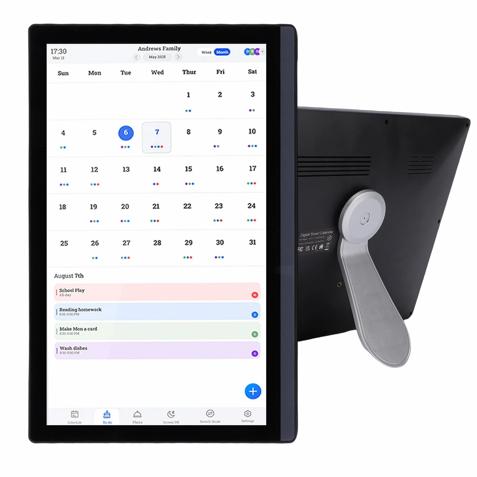 Garosa Calendario Electrónico Tabla de Tareas con Pantalla HD de 17,3 Pulgadas para Uso Doméstico y Coordinación Familiar (Enchufe de la UE 100-240V)