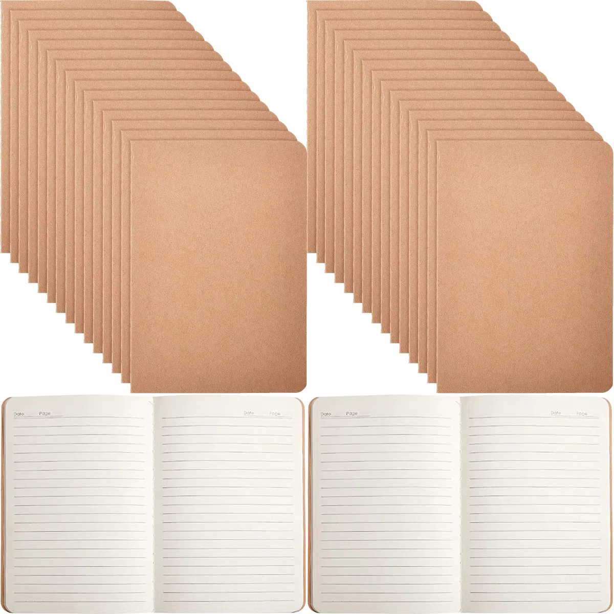 Epakh Paquete de 48 cuadernos de papel kraft A5 a granel de 8.3 x 5.5 pulgadas, diarios de viaje para viajeros, estudiantes, diario de escritura, suministros escolares, 68 páginas, 34 hojas (rayado)