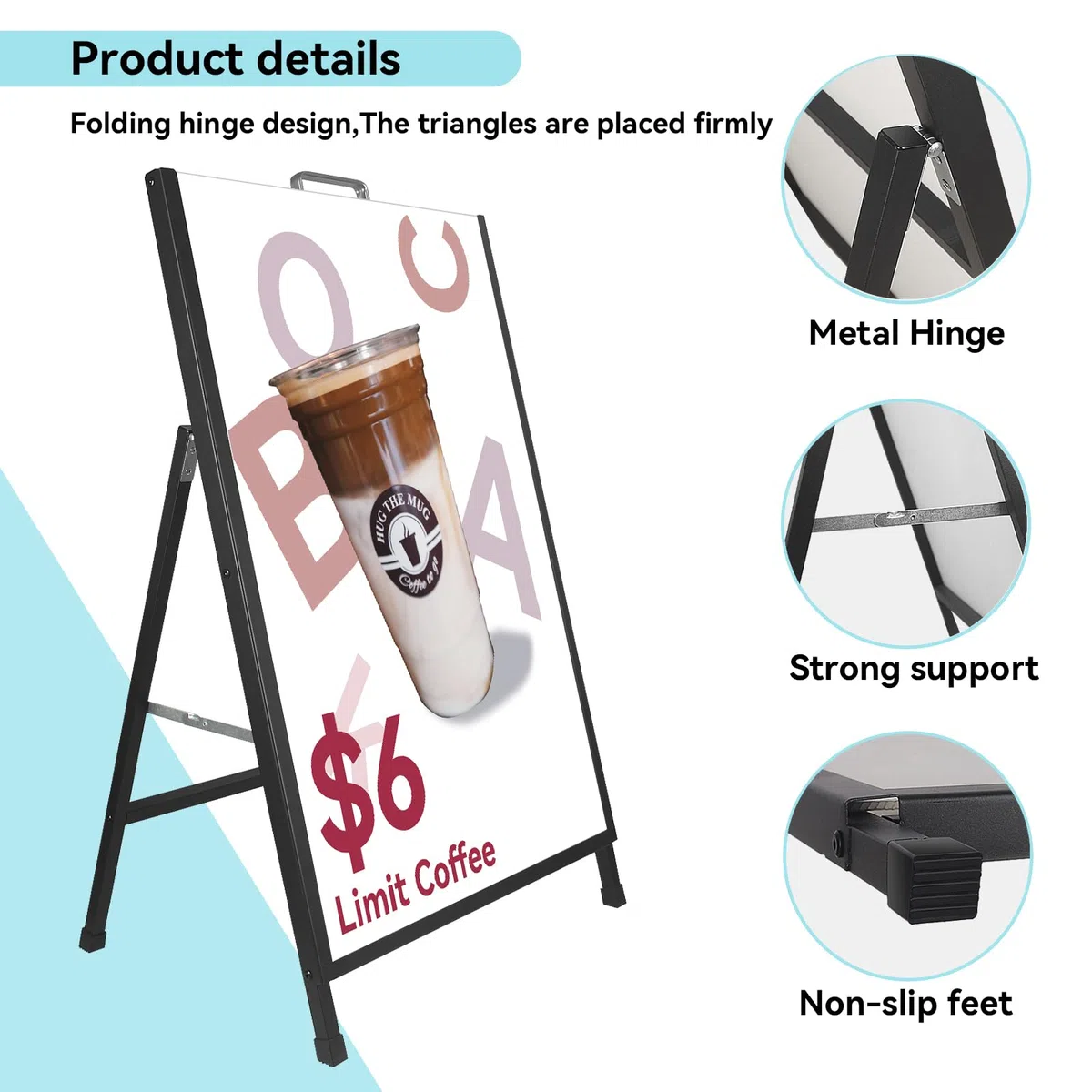 Tablero sándwich de 24 x 36 pulgadas con marco en A, resistente para carteles, portátil, plegable, para publicidad, color negro, paquete de 2 (solo marco, sin tablero)
