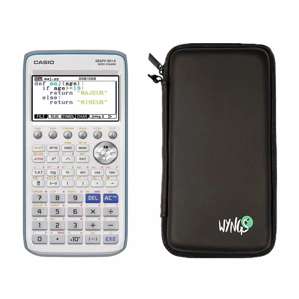 Casio Graph 90+E con Funda Protectora WYNGS Negro - Calculadora Gráfica - Paquete Básico (Francés)
