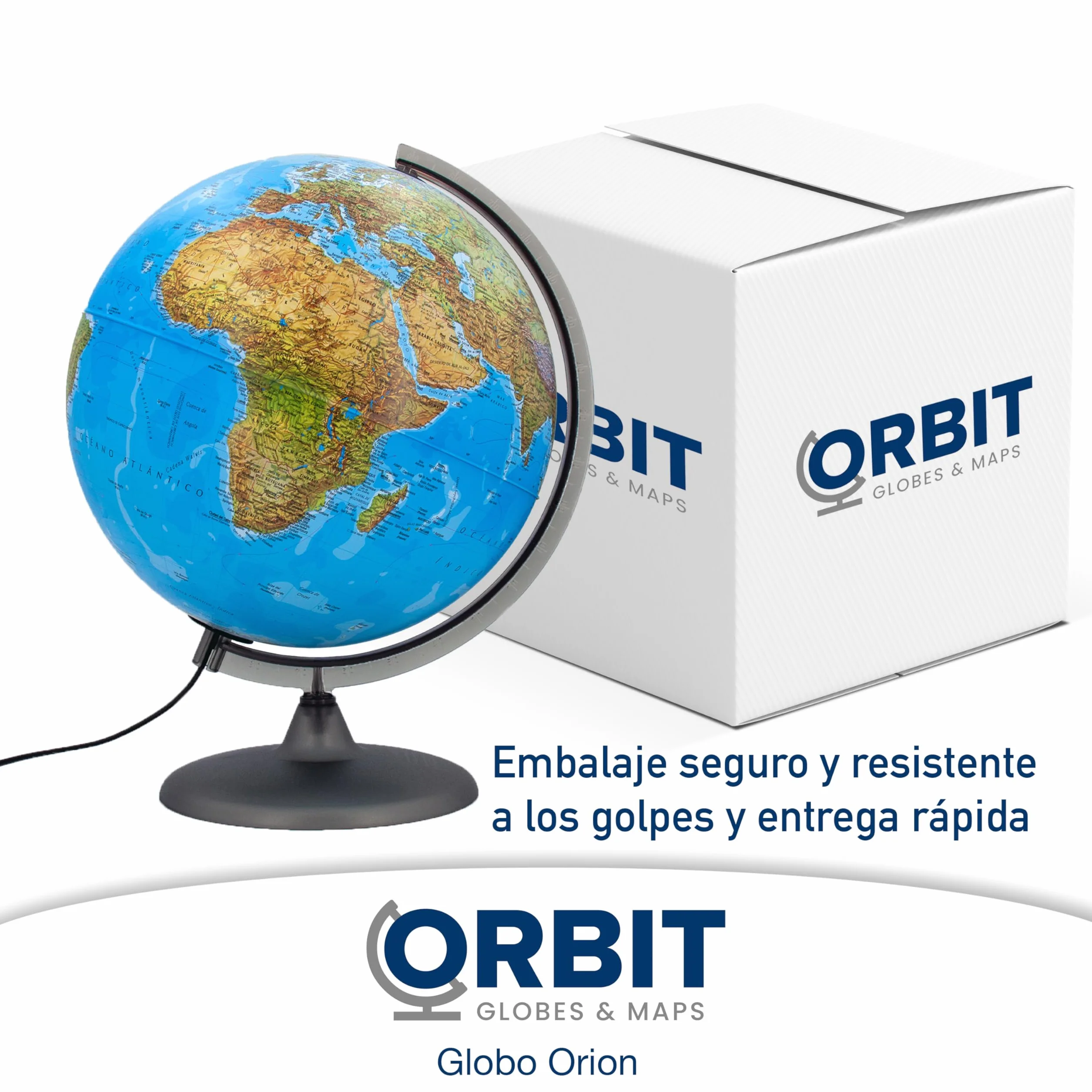ORBIT GLOBES & MAPS - Globo terráqueo iluminado - globo terráqueo de 30 cm con base estable, imagen del mapa físico/político 2023 con luz LED, imagen del mapa espana actual