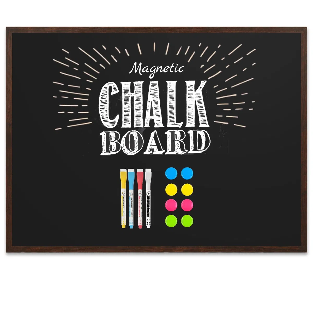 DOLLAR BOSS Pizarra magnética grande de 90 x 120 cm, para montar en la pared, pizarra negra para paredes, menú, marco de madera rústica para oficina, escuela, café, cocina