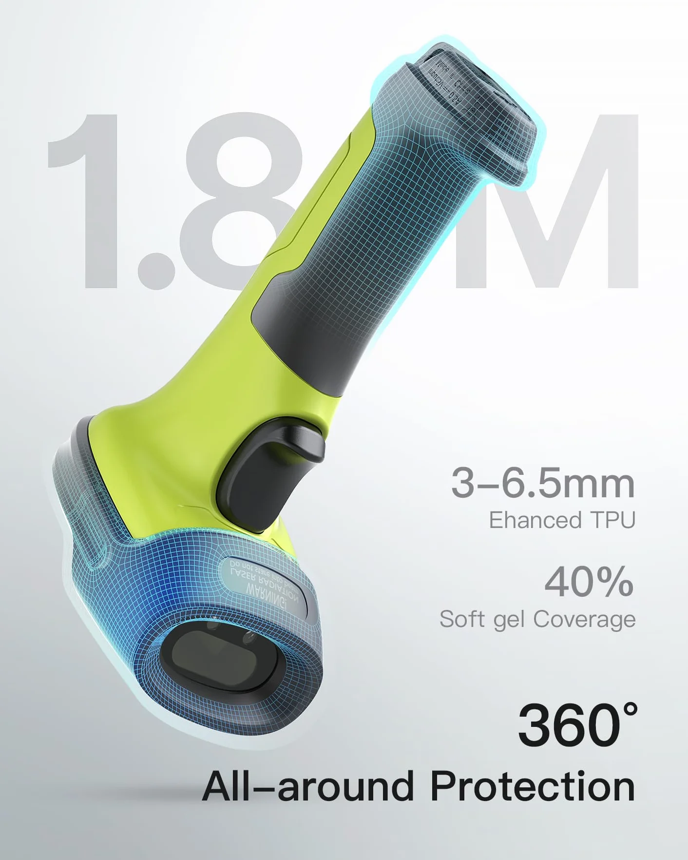 Inateck Lector de códigos de Barras Escáner Láser Inalámbrico 2.4GHz, Alcance 35 m, Automático, Rápido y Preciso, Duración en Uso 180 Días, BCST-60