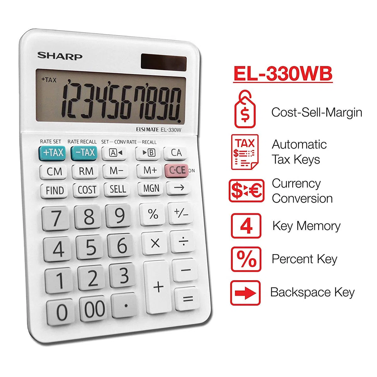 Sharp EL-330WB - Calculadora básica de escritorio de función estándar, pantalla grande, para el hogar y la oficina, doble potencia, solar y batería, paquete de 5 unidades