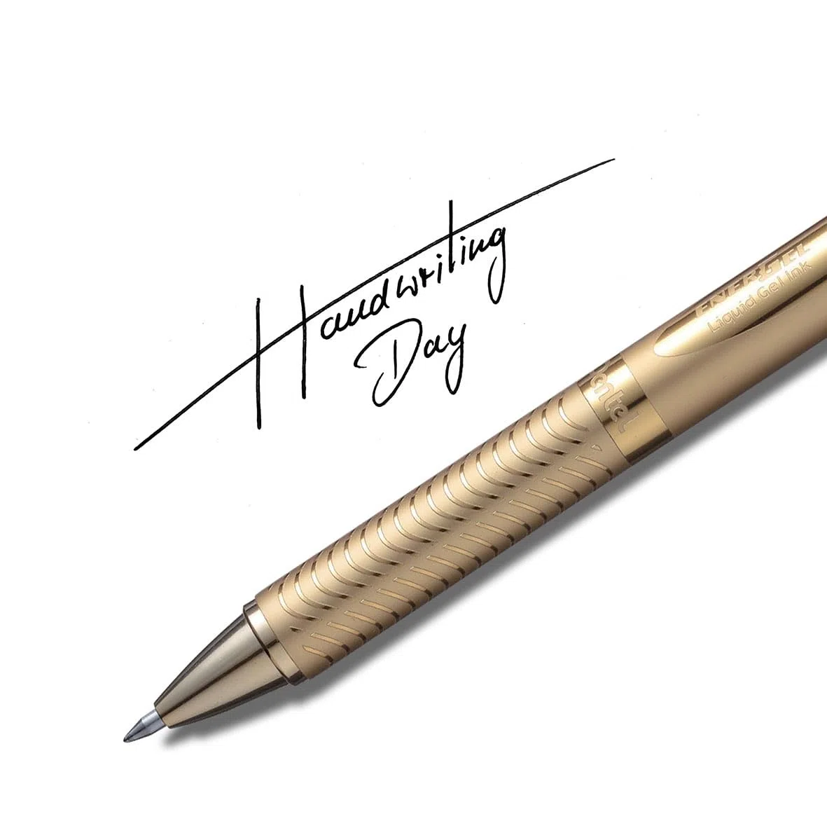 Pentel BL407 Energel Sterling, barril de metal dorado, bolígrafo de tinta de gel, punta de 0,7 mm, tinta negra (paquete de 12)