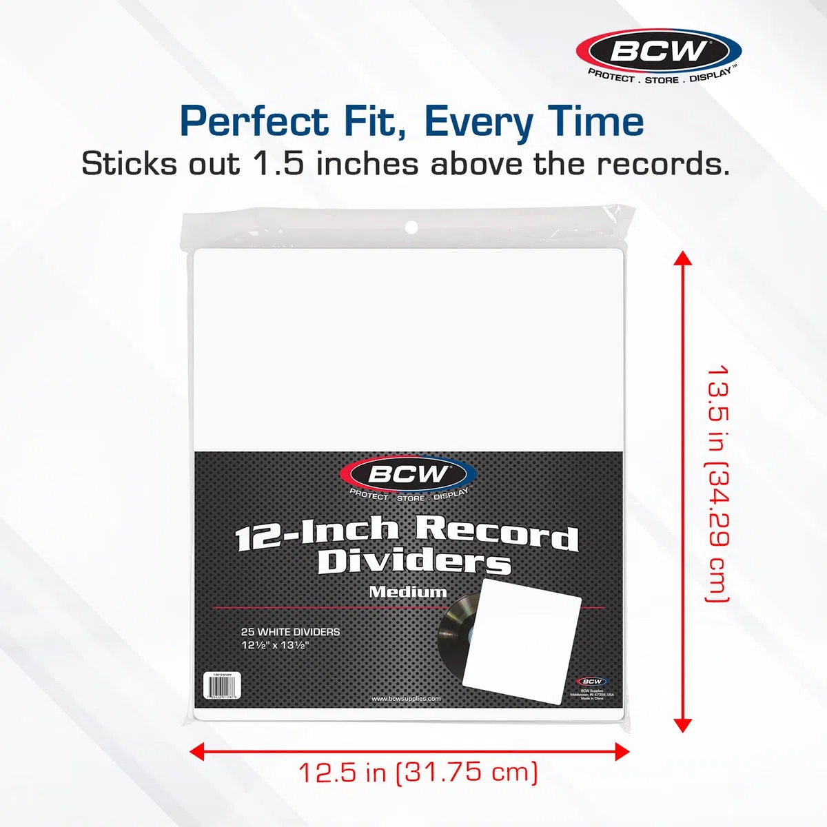 BCW 25CT 30cm RECORD DIVIDERS - MEDIUM - WHITE