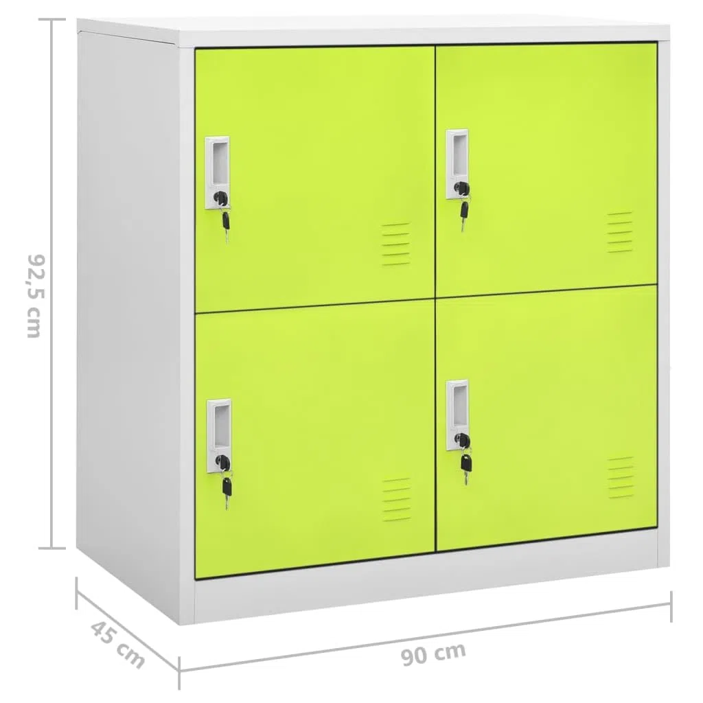 Juego de 2 taquillas de acero con cerradura, 90 x 45 x 92,5 cm, color gris claro y verde