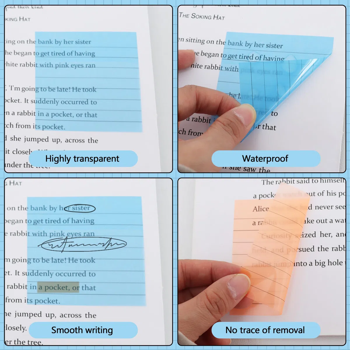 Vuzvuv 920 hojas de notas adhesivas transparentes con bolígrafo, juego de notas adhesivas translúcidas de 3 x 3 pulgadas para pestañas de la Biblia, pestañas de libros, suministros escolares de