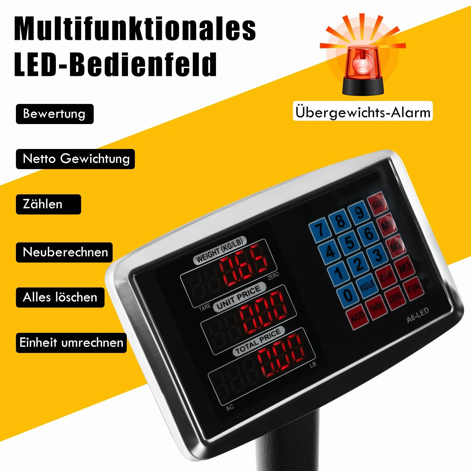 RELAX4LIFE Báscula Inteligente 300 kg/50 g, Industrial Plegable, Pantalla LED, Digital, Suelo, Red y Batería, Plataforma 50x40 cm