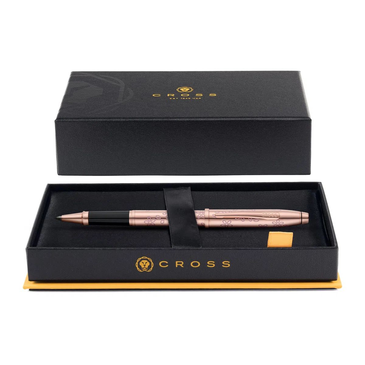 Cross Century II Cherry Blossom - Bolígrafo roller (trazos M, color de escritura: negro, incluye caja de regalo), color oro rosa lacado, herrajes de acero inoxidable chapado en oro rosa