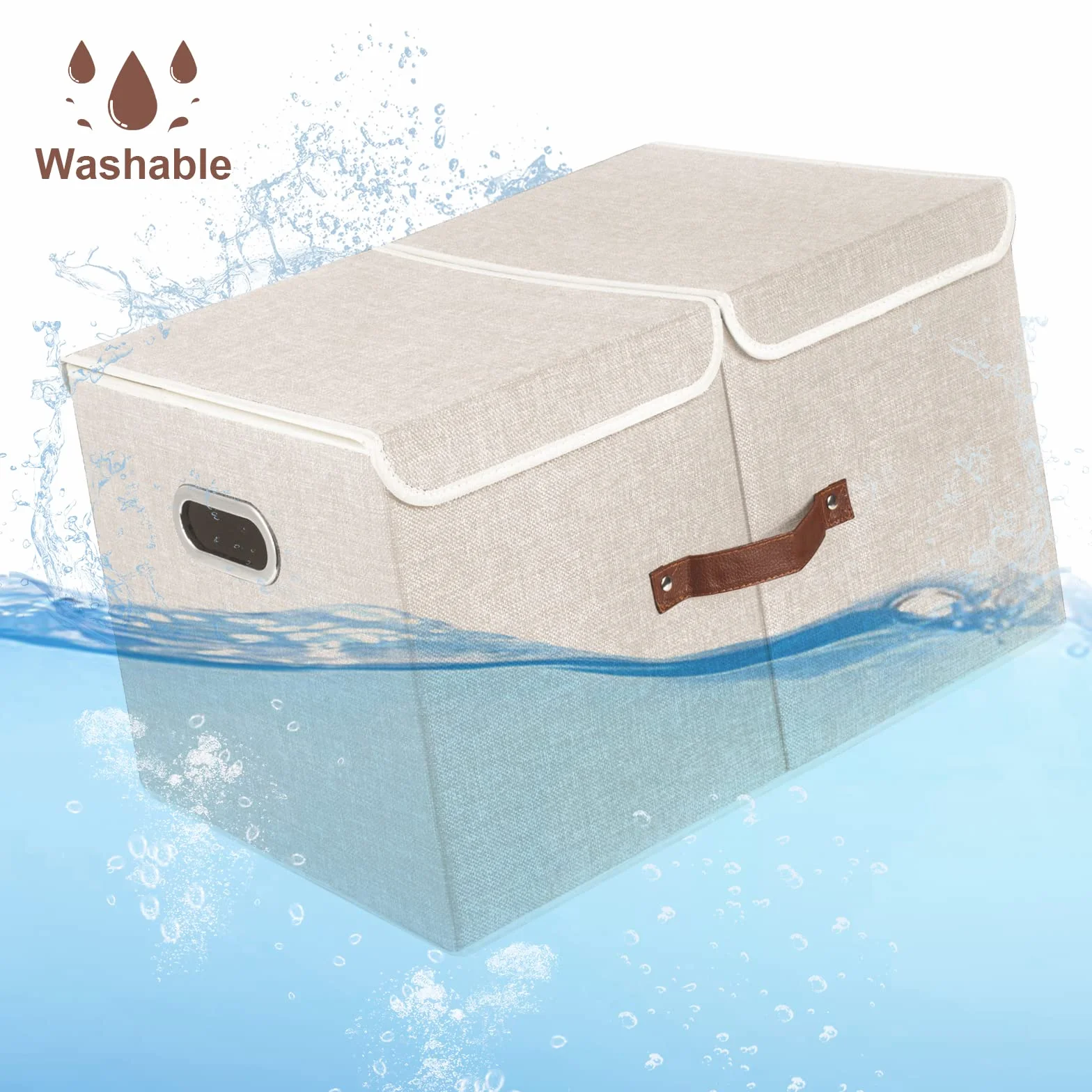 TYEERS Caja de Almacenaje con Compartimentos Extra Grande, Tela, Plegable, Caja Organizadora, 55x33x30 cm, Juego de 3, Beige