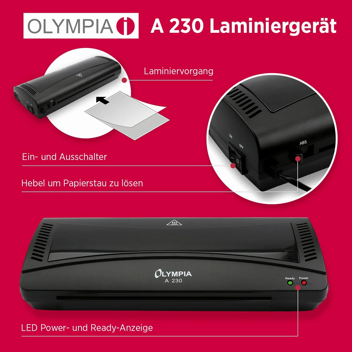 Olympia A 230, zestaw do laminowania 4 w 1 A4, 75-125 mikronów, czarny