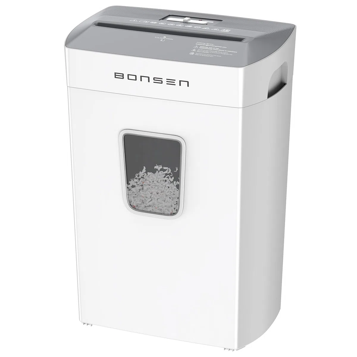 BONSEN Destructora de Papel Microcorte 12 Hojas, Silenciosa 60dB, S5211-W | Depósito 21L, Nivel de Seguridad P-4, Trituradora de Documentos para Hogar y Oficina, Tarjetas de Crédito, Grapas y Clips